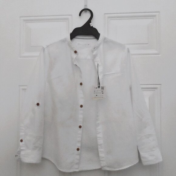 Zara Boys Button Down Shirt Size 8 Years White Cotton Formal  Casual- NWT - Picture 1 of 10